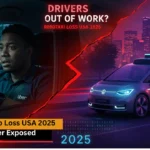 Robotaxi job loss USA: worried driver vs. driverless car 2025