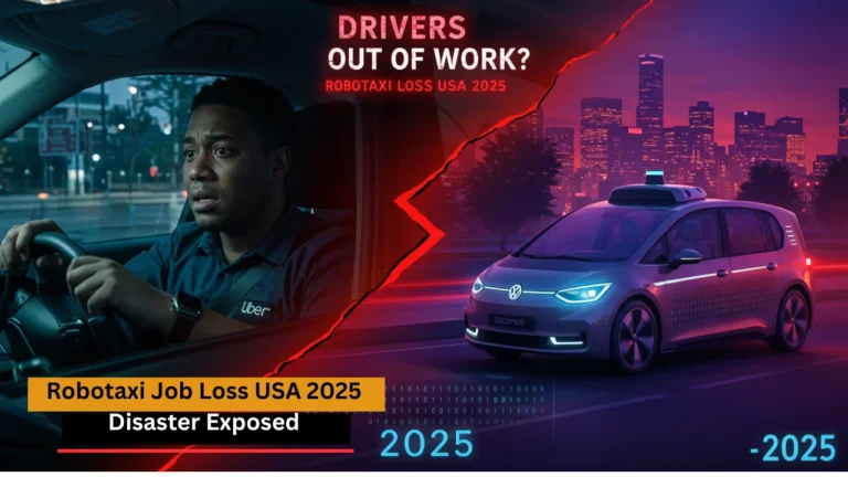 Robotaxi job loss USA: worried driver vs. driverless car 2025